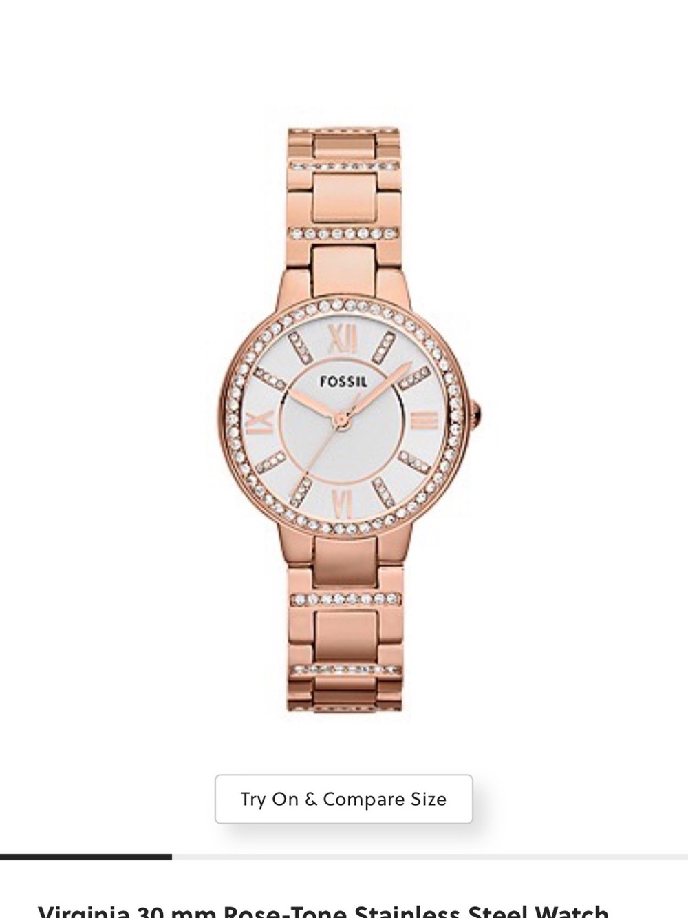 Fossil Virginia Rose-Tone Crystal Accent Bracelet Watch